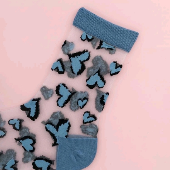 5pairs Heart Print Mesh Transparent Socks - Picture 5 of 8